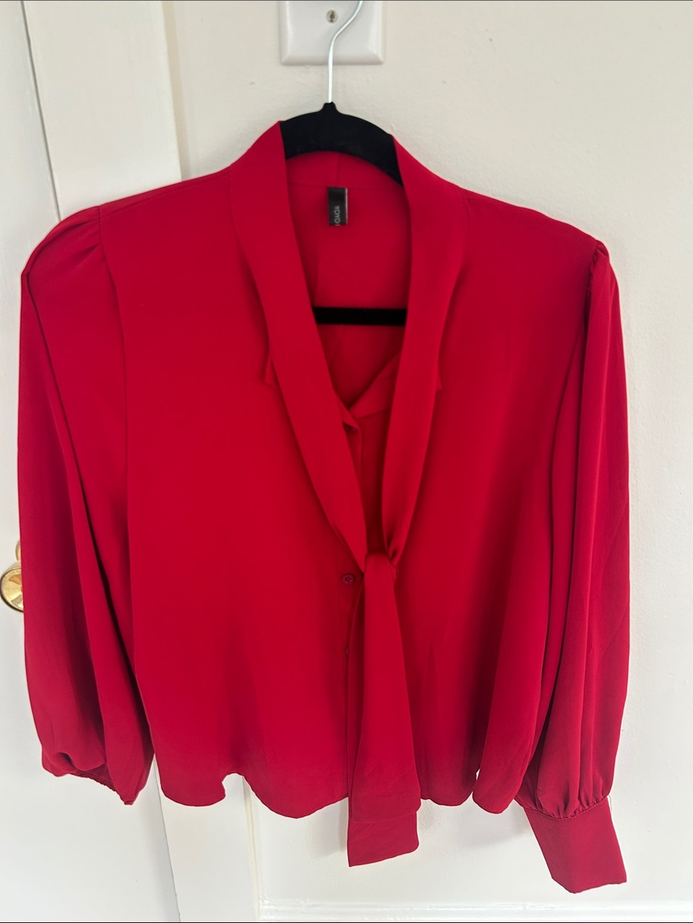Red Tie-Neck Blouse with Soft Drape